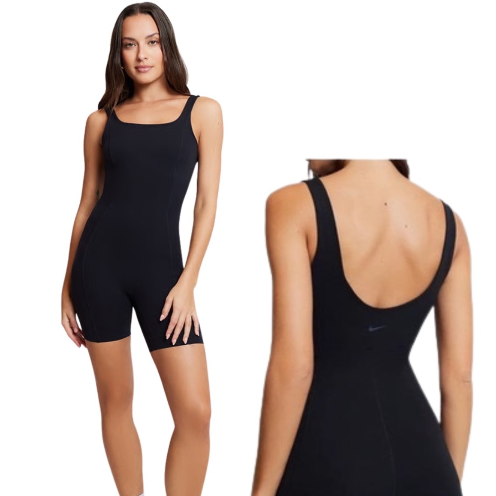 Nike Zenvy $110 Dri-Fit Shorts Bodysuit FN3031-010 Black Built in Bra 6" leg S